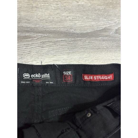 Ecko Unltd Black Denim Jeans Pants Y2K Skater - Men’s 34x34 Slim Straight - Picture 5 of 9